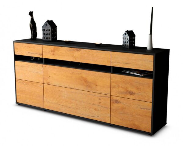 Sideboard Giada | Korpus Anthrazit | Front in Eiche Holz Optik | 180x79x35cm (BxHxT)