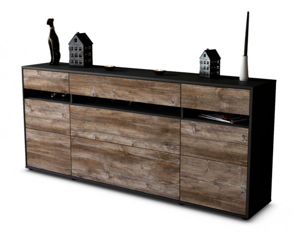 Sideboard Giada | Korpus Anthrazit | Front in Treibholz Holz Optik | 180x79x35cm (BxHxT)