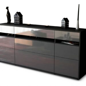 Sideboard Giada | Korpus Anthrazit | Front in Hochglanz Grau | 180x79x35cm (BxHxT)