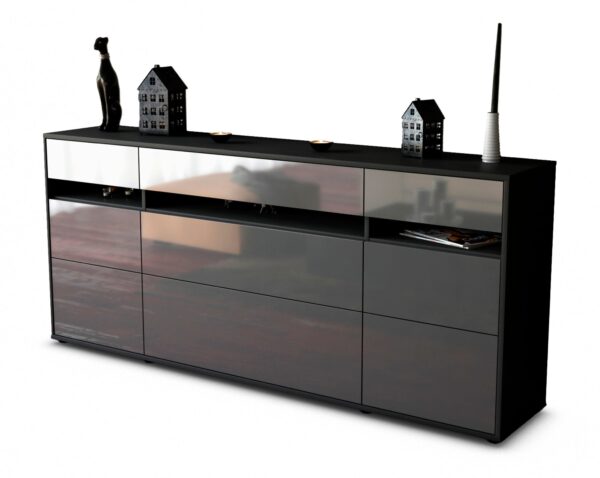 Sideboard Giada | Korpus Anthrazit | Front in Hochglanz Grau | 180x79x35cm (BxHxT)