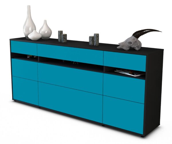 Sideboard Giada | Korpus Anthrazit | Front in Türkis | 180x79x35cm (BxHxT)