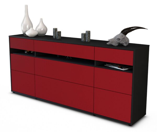 Sideboard Giada | Korpus Anthrazit | Front in Bordeaux | 180x79x35cm (BxHxT)