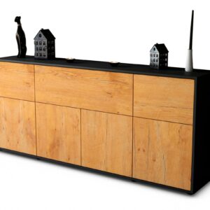 Sideboard Gianna | Korpus Anthrazit | Front in Eiche Holz Optik | 180x79x35cm (BxHxT)