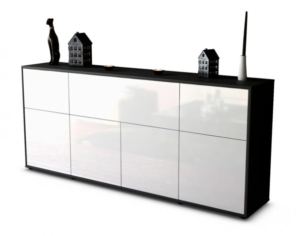 Sideboard Gianna | Korpus Anthrazit | Front in Hochglanz Weiß | 180x79x35cm (BxHxT)