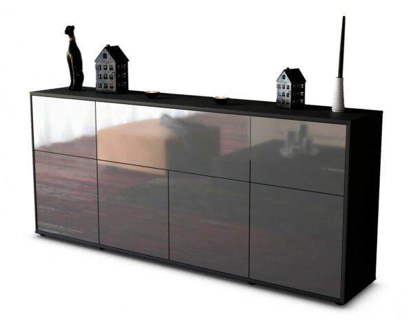 Sideboard Gianna | Korpus Anthrazit | Front in Hochglanz Grau | 180x79x35cm (BxHxT)