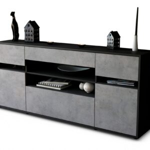 Sideboard Gina | Korpus Anthrazit | Front in Beton Optik | 180x79x35cm (BxHxT)