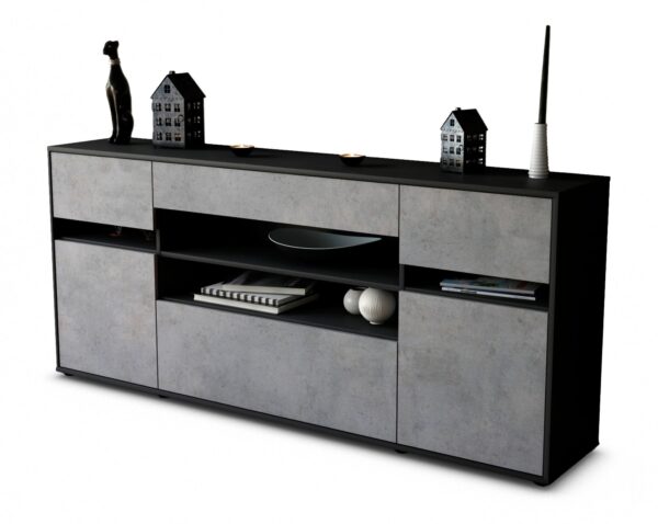 Sideboard Gina | Korpus Anthrazit | Front in Beton Optik | 180x79x35cm (BxHxT)