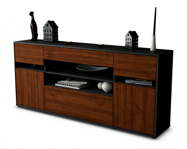 Sideboard Gina | Korpus Anthrazit | Front in Walnuss Holz Optik | 180x79x35cm (BxHxT)