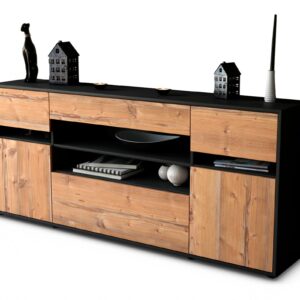 Sideboard Gina | Korpus Anthrazit | Front in Pinie Holz Optik | 180x79x35cm (BxHxT)