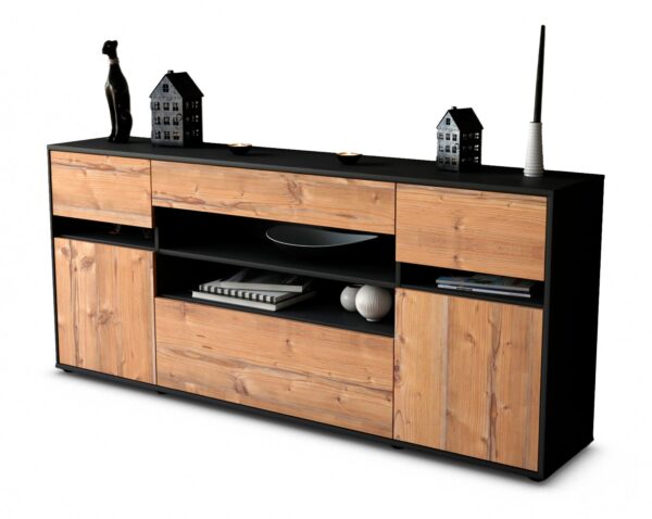 Sideboard Gina | Korpus Anthrazit | Front in Pinie Holz Optik | 180x79x35cm (BxHxT)