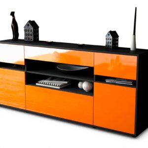 Sideboard Gina | Korpus Anthrazit | Front in Hochglanz Orange | 180x79x35cm (BxHxT)