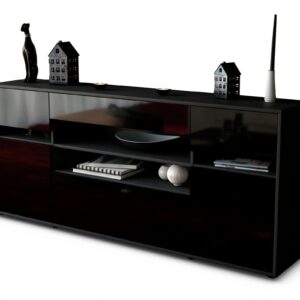 Sideboard Gina | Korpus Anthrazit | Front in Hochglanz Schwarz | 180x79x35cm (BxHxT)