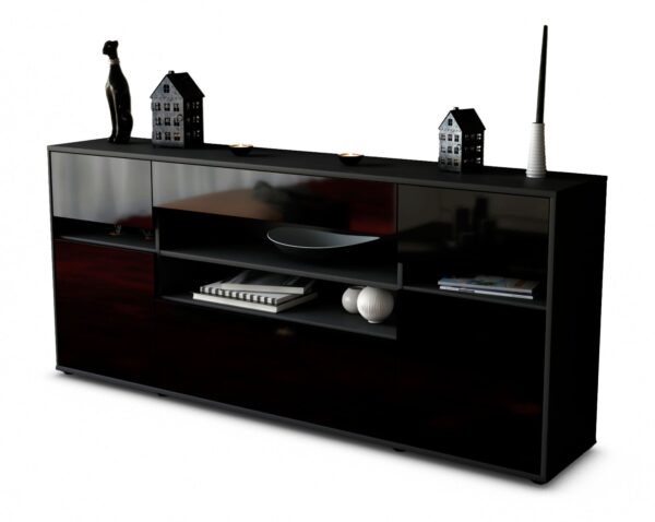 Sideboard Gina | Korpus Anthrazit | Front in Hochglanz Schwarz | 180x79x35cm (BxHxT)