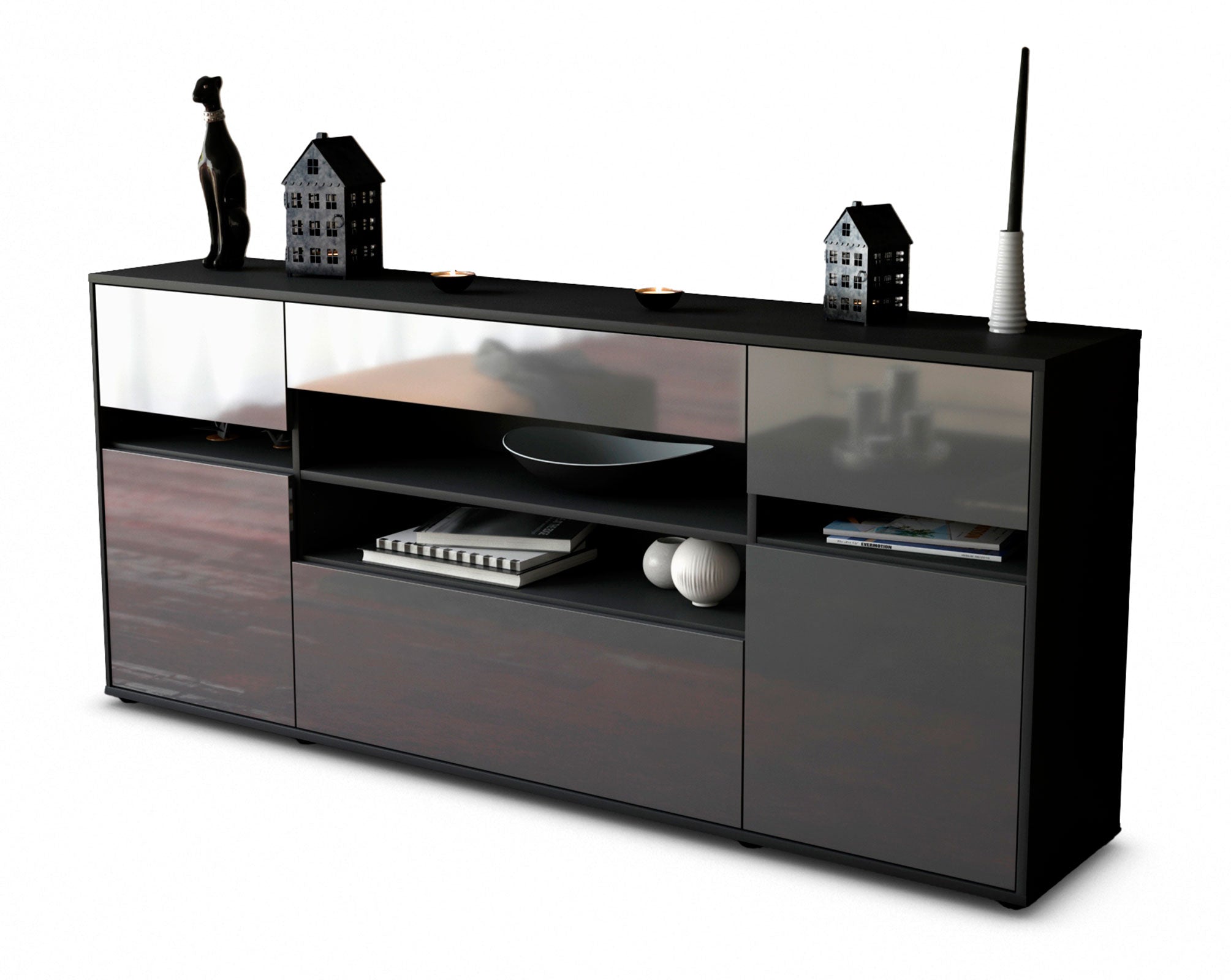 Sideboard Gina | Korpus Anthrazit | Front in Hochglanz Grau | 180x79x35cm (BxHxT) 1 Sideboard Gina | Korpus Anthrazit | Front in Hochglanz Grau | 180x79x35cm (BxHxT)