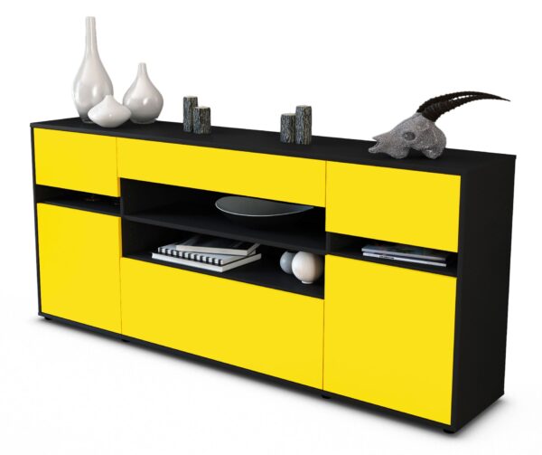Sideboard Gina | Korpus Anthrazit | Front in Gelb | 180x79x35cm (BxHxT)