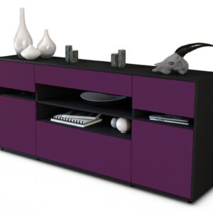 Sideboard Gina | Korpus Anthrazit | Front in Lila | 180x79x35cm (BxHxT)