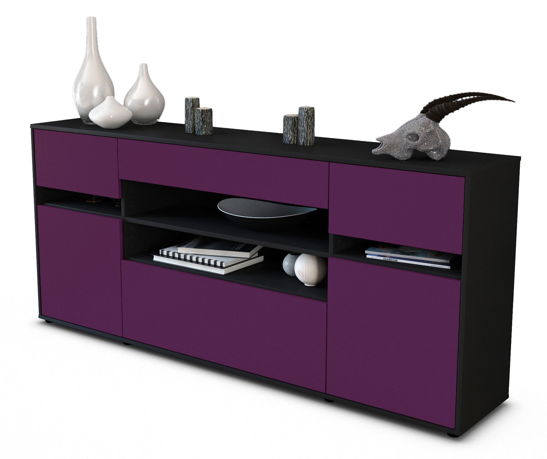 Sideboard Gina | Korpus Anthrazit | Front in Lila | 180x79x35cm (BxHxT) 1 Sideboard Gina | Korpus Anthrazit | Front in Lila | 180x79x35cm (BxHxT)