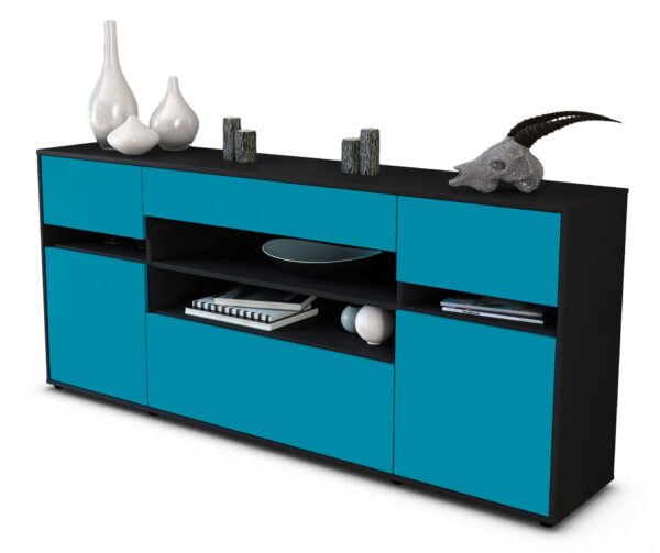 Sideboard Gina | Korpus Anthrazit | Front in Türkis | 180x79x35cm (BxHxT)