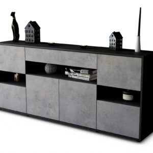 Sideboard Ginevra | Korpus Anthrazit | Front in Beton Optik | 180x79x35cm (BxHxT)