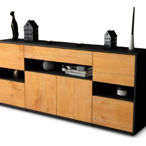 Sideboard Ginevra | Korpus Anthrazit | Front in Eiche Holz Optik | 180x79x35cm (BxHxT)