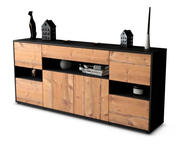 Sideboard Ginevra | Korpus Anthrazit | Front in Pinie Holz Optik | 180x79x35cm (BxHxT)