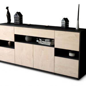 Sideboard Ginevra | Korpus Anthrazit | Front in Zeder Holz Optik | 180x79x35cm (BxHxT)