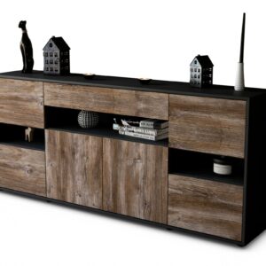 Sideboard Ginevra | Korpus Anthrazit | Front in Treibholz Holz Optik | 180x79x35cm (BxHxT)