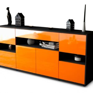 Sideboard Ginevra | Korpus Anthrazit | Front in Hochglanz Orange | 180x79x35cm (BxHxT)