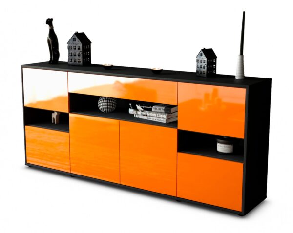 Sideboard Ginevra | Korpus Anthrazit | Front in Hochglanz Orange | 180x79x35cm (BxHxT)