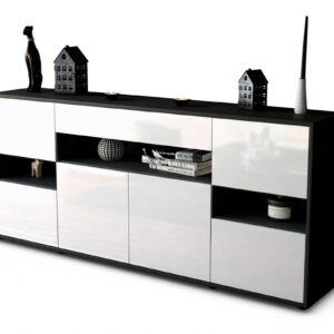 Sideboard Ginevra | Korpus Anthrazit | Front in Hochglanz Weiß | 180x79x35cm (BxHxT)