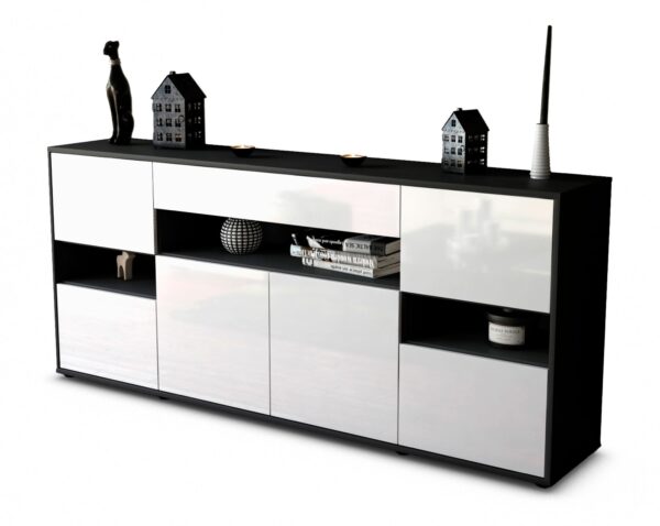 Sideboard Ginevra | Korpus Anthrazit | Front in Hochglanz Weiß | 180x79x35cm (BxHxT)