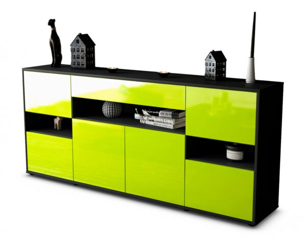 Sideboard Ginevra | Korpus Anthrazit | Front in Hochglanz Grün | 180x79x35cm (BxHxT)