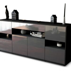 Sideboard Ginevra | Korpus Anthrazit | Front in Hochglanz Grau | 180x79x35cm (BxHxT)