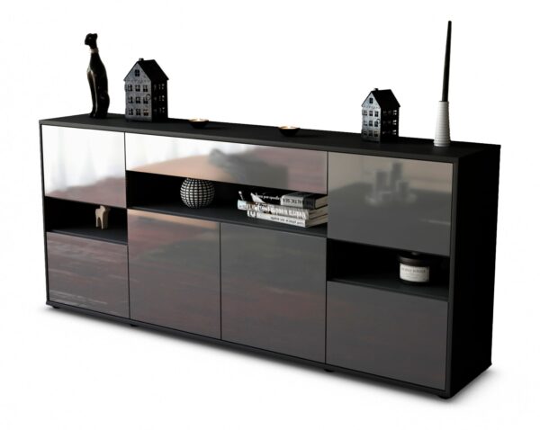 Sideboard Ginevra | Korpus Anthrazit | Front in Hochglanz Grau | 180x79x35cm (BxHxT)