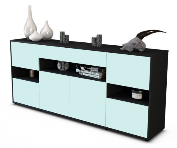 Sideboard Ginevra | Korpus Anthrazit | Front in Mint | 180x79x35cm (BxHxT)