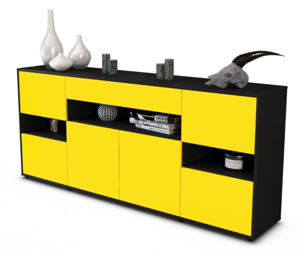 Sideboard Ginevra | Korpus Anthrazit | Front in Gelb | 180x79x35cm (BxHxT)