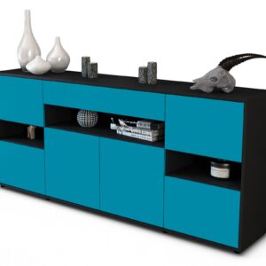 Sideboard Ginevra | Korpus Anthrazit | Front in Türkis | 180x79x35cm (BxHxT)
