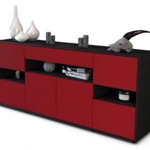 Sideboard Ginevra | Korpus Anthrazit | Front in Bordeaux | 180x79x35cm (BxHxT)