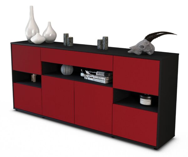 Sideboard Ginevra | Korpus Anthrazit | Front in Bordeaux | 180x79x35cm (BxHxT)