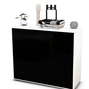 Sideboard Blanka | Korpus Weiß | Front in Hochglanz Schwarz | 92x79x35cm (BxHxT)