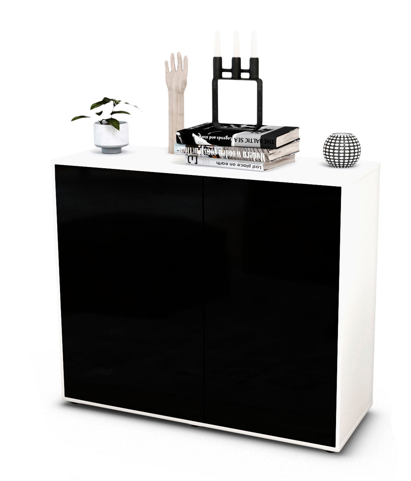 Sideboard Blanka | Korpus Weiß | Front in Hochglanz Schwarz | 92x79x35cm (BxHxT) 1 Sideboard Blanka | Korpus Weiß | Front in Hochglanz Schwarz | 92x79x35cm (BxHxT)