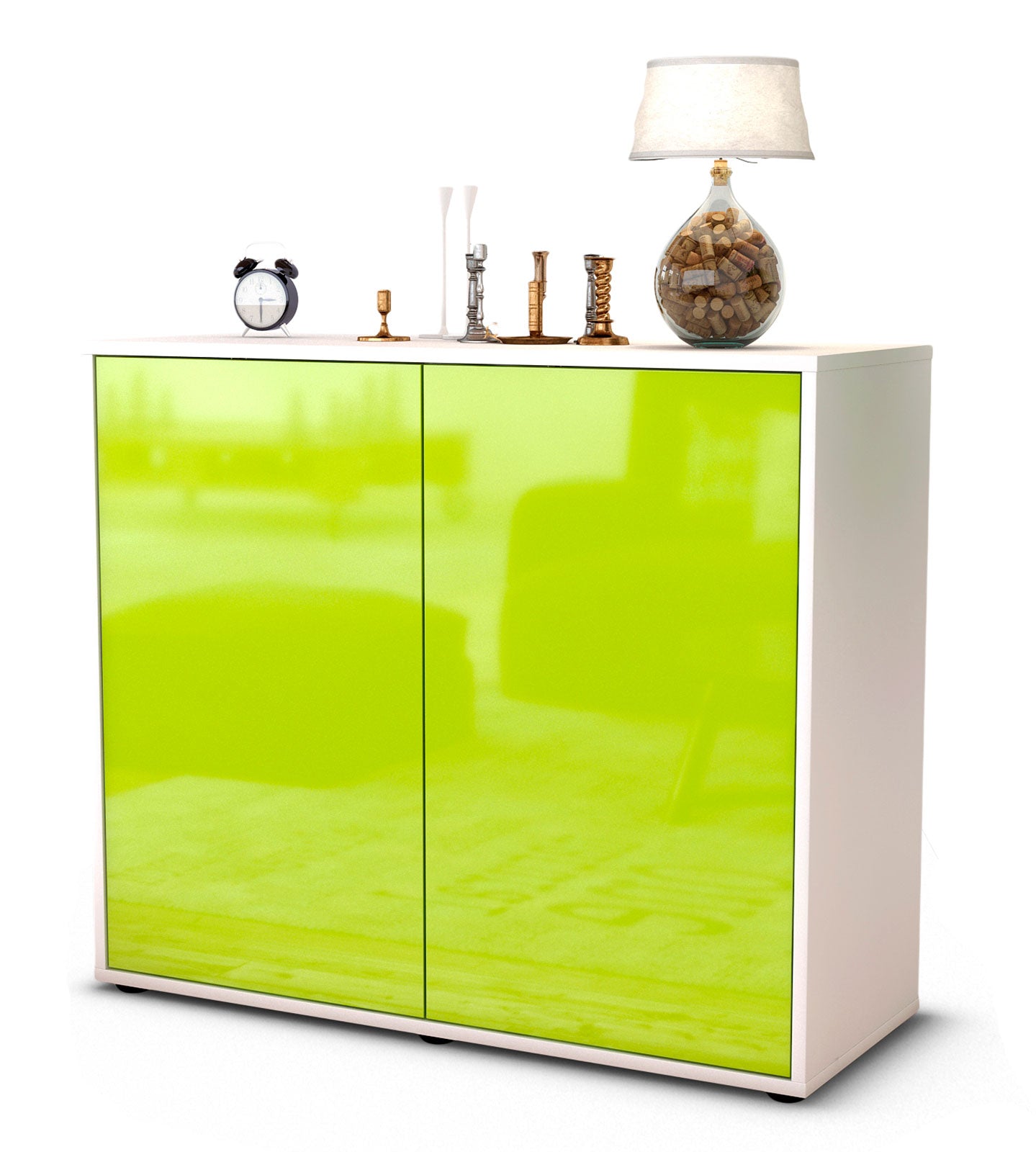 Sideboard Blanka | Korpus Weiß | Front in Hochglanz Grün | 92x79x35cm (BxHxT) 1 Sideboard Blanka | Korpus Weiß | Front in Hochglanz Grün | 92x79x35cm (BxHxT)