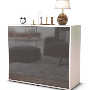 Sideboard Blanka | Korpus Weiß | Front in Hochglanz Grau | 92x79x35cm (BxHxT)