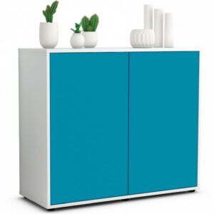 Sideboard Blanka | Korpus Weiß | Front in Türkis | 92x79x35cm (BxHxT)