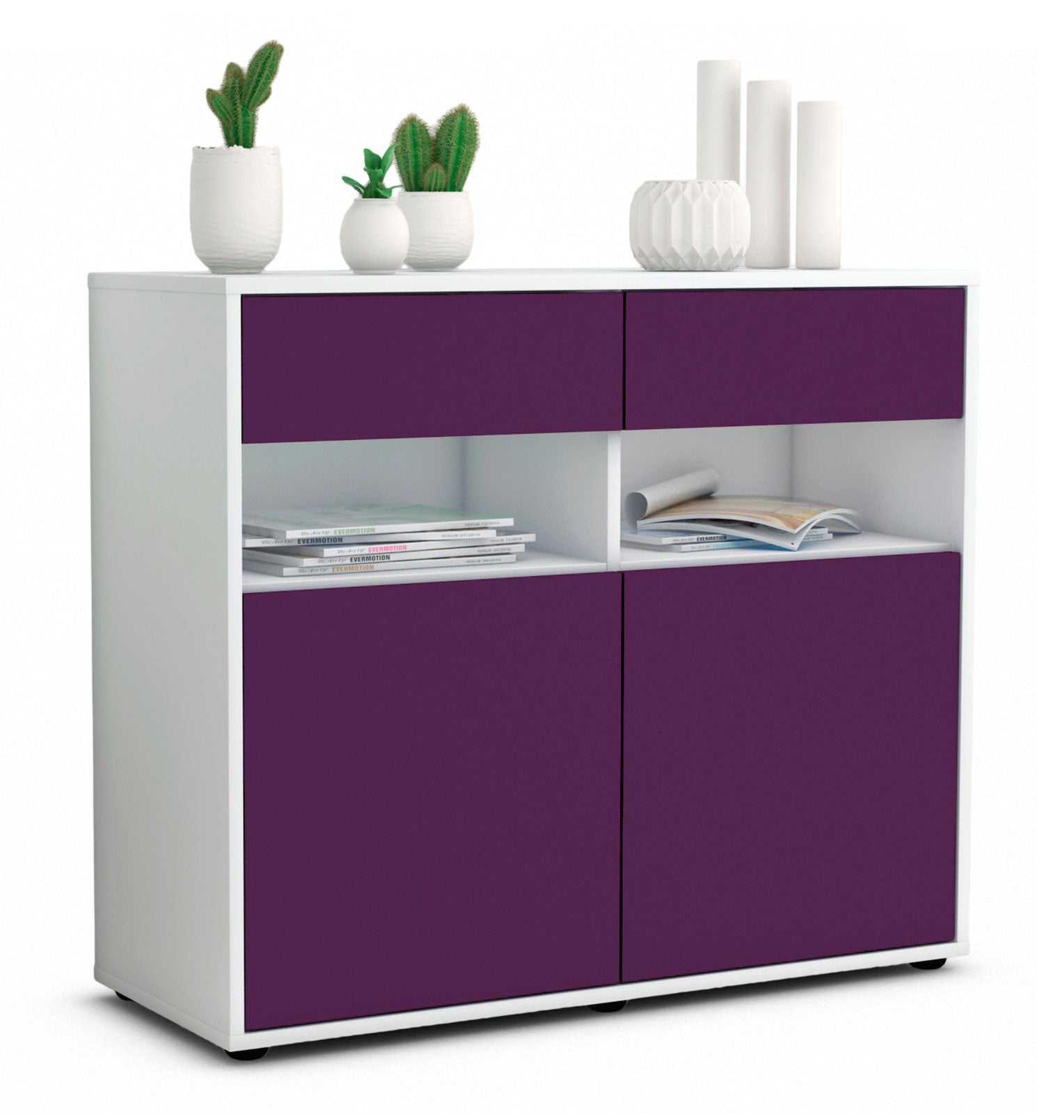 Sideboard Bruna | Korpus Weiß | Front in Lila | 92x79x35cm (BxHxT) 1 Sideboard Bruna | Korpus Weiß | Front in Lila | 92x79x35cm (BxHxT)