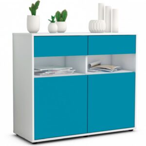 Sideboard Bruna | Korpus Weiß | Front in Türkis | 92x79x35cm (BxHxT)
