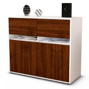 Sideboard Brunilde | Korpus Weiß | Front in Walnuss Holz Optik | 92x79x35cm (BxHxT)