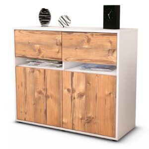 Sideboard Brunilde | Korpus Weiß | Front in Pinie Holz Optik | 92x79x35cm (BxHxT)