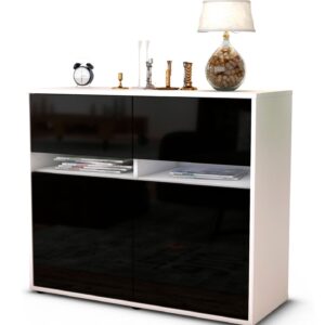 Sideboard Brunilde | Korpus Weiß | Front in Hochglanz Schwarz | 92x79x35cm (BxHxT)