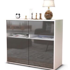 Sideboard Brunilde | Korpus Weiß | Front in Hochglanz Grau | 92x79x35cm (BxHxT)